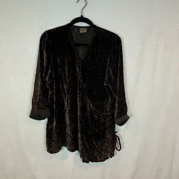 Women's Silk Blend Burnt Out Velvet Button & Tie Blouse size Sm Lagenlook‎ Artsy - Picture 1 of 14